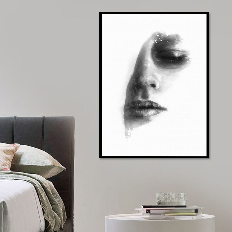 Minimalism Woman Face Wall Art Canvas Textured Dark Color Wall Decoration for Corridor