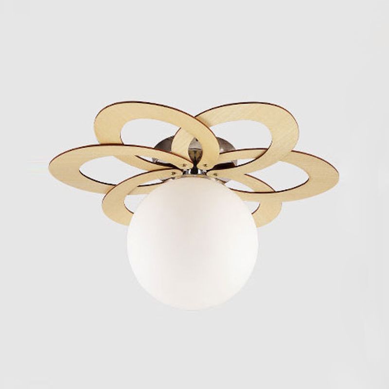 Simplicity Wooden Ceiling Light Fixtures Glass Shade Flush Mount Ceiling Fixture