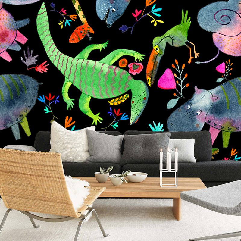 Original Multicolored Amphibian Mural for Commercial Use, Non-Woven Material