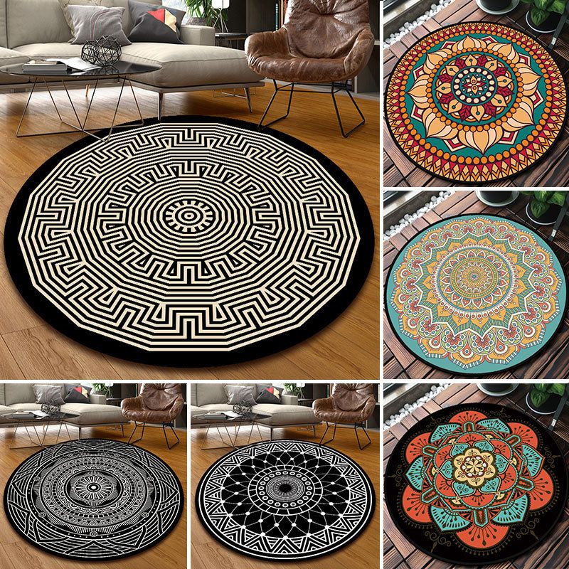 Unique Multicolored Mandala Rug Synthetics Moroccan Rug Stain Resistant Non-Slip Backing Machine Washable Rug for Front Door