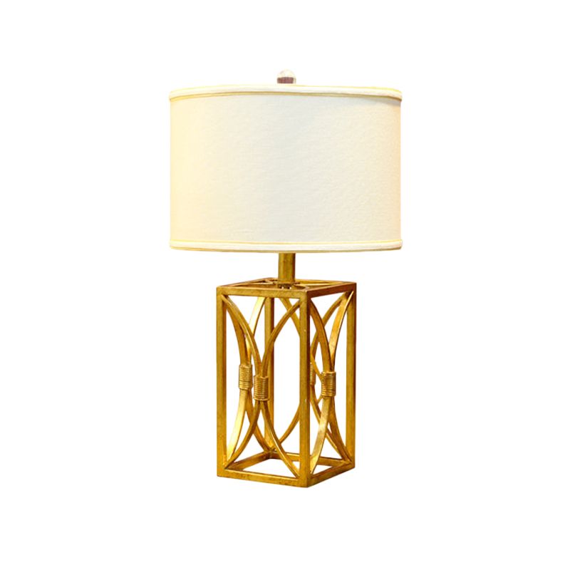 Cylinder Fabric Nightstand Lighting Modern Metal 1 Light Gold Night Light for Living Room