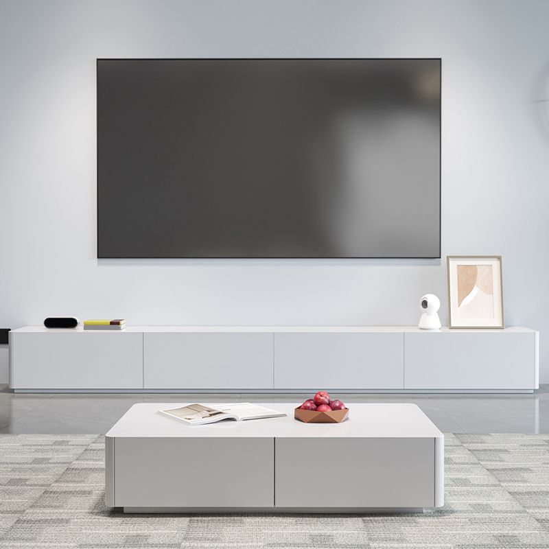 White Engineered Wood TV Console Contemporary Cable Management Media Console