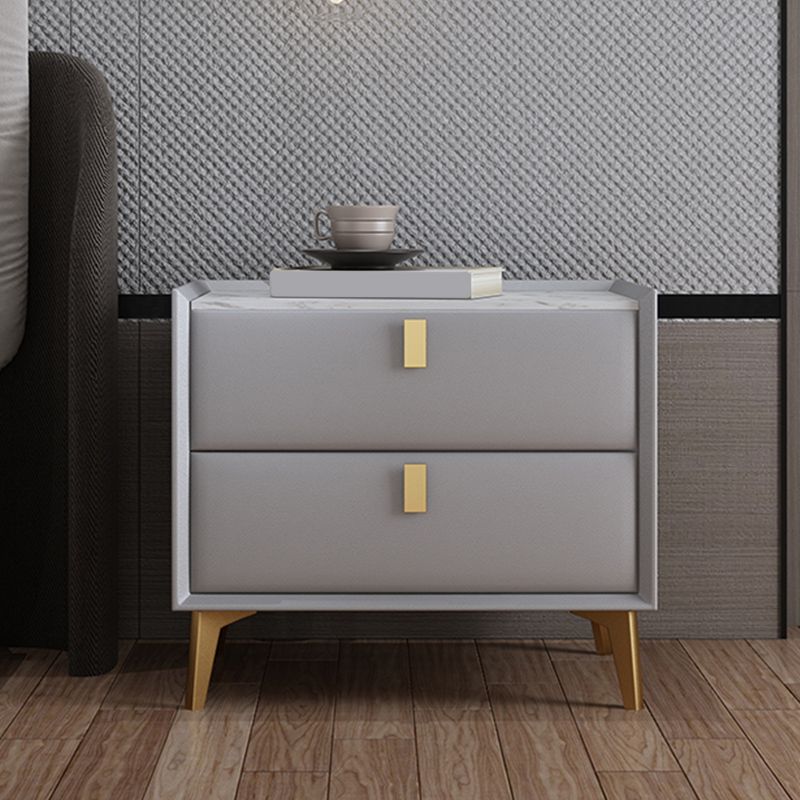 Stone Bedside Cabinet Modern Accent Table Nightstand with 2 Drawers