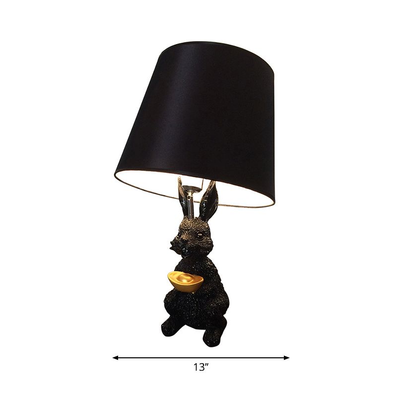 Child Bedroom Bunny Reading Light Resin 1 Bulb Animal Black Desk Light with Tapered Shade