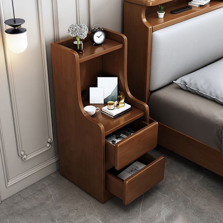 Solid Wood Nightstand Modern Bedside Cabinet with 2 Drawers for Living Room