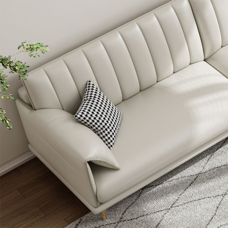 Stain-Resistant Faux Leather Sofa Cream Living Room Settee with Cushions