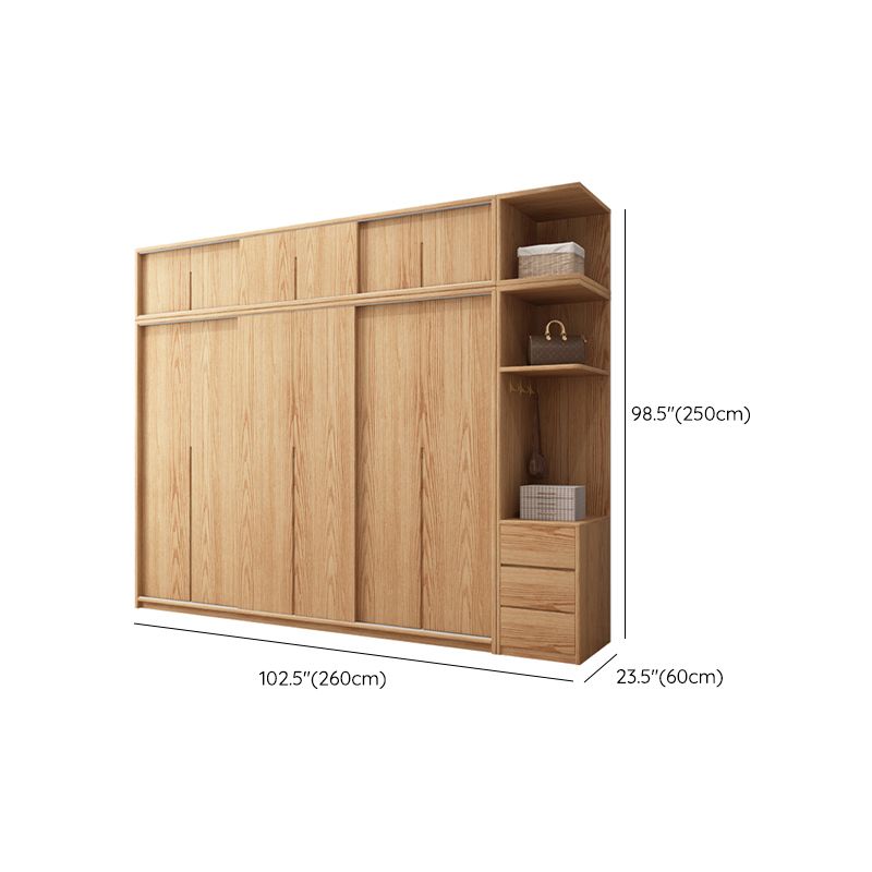 Oak Solid Wood Kids Closet Modern Style Brown Wardrobe Closet with Sliding Door