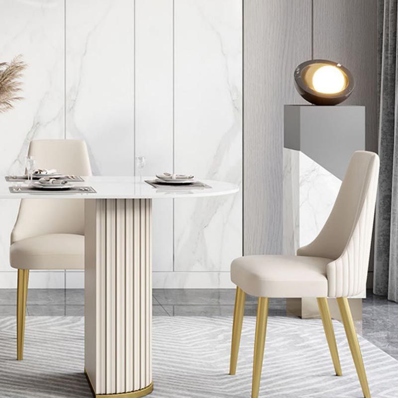 Glam Upholstered Dining Chair Leather Dining Chair with Gold Legs