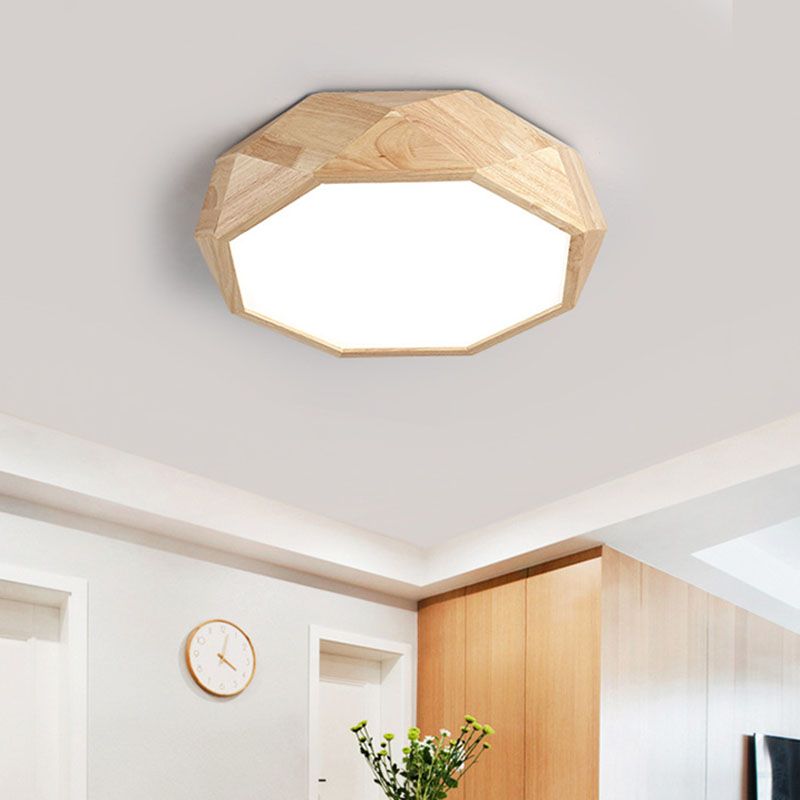 Modern Simplicity LED Flush Mount Wooden Geometric Ceiling Light with Acrylic Shade