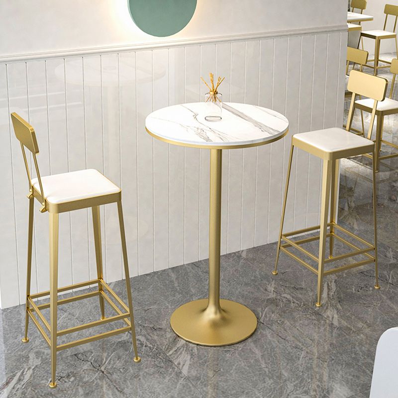 Stone Bar Dining Table Glam Round Bar Table with Pedestal for Milk Tea Shop