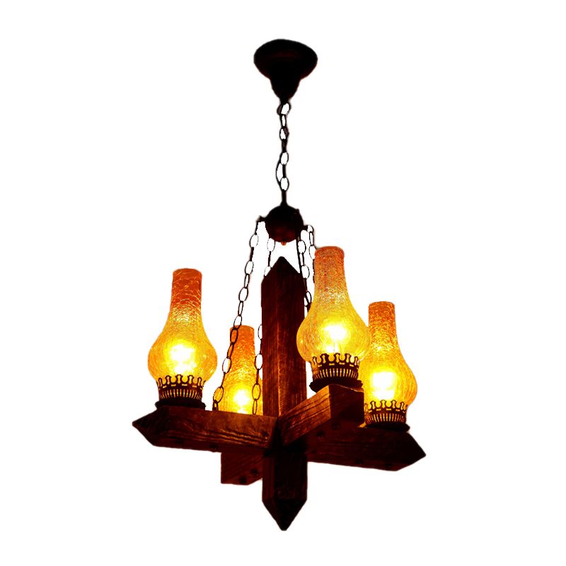 Amber Crackle Glass Glass Lighting Farmhouse 5 Lights CODINACIÓN COMENTADO CON MARTO DE METAL