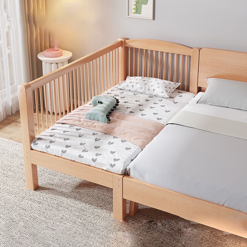 Contemporary Natural Solid Wood Nursery Crib with Guardrail in Beech