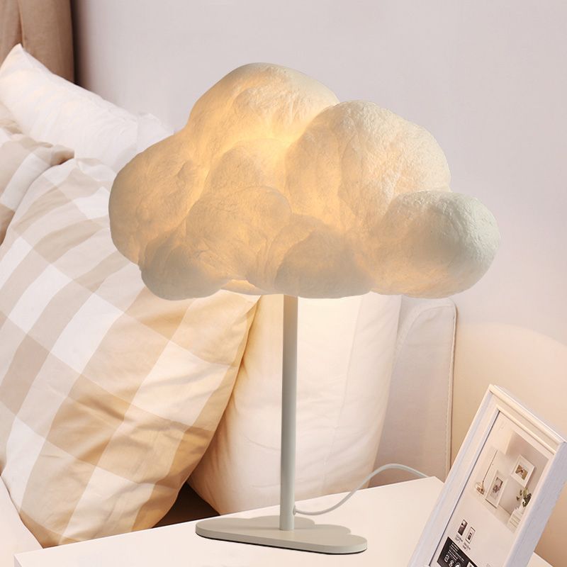 Cloud Night Table Lamp Minimalism Silk 1 Light White Task Lighting for Children Bedroom