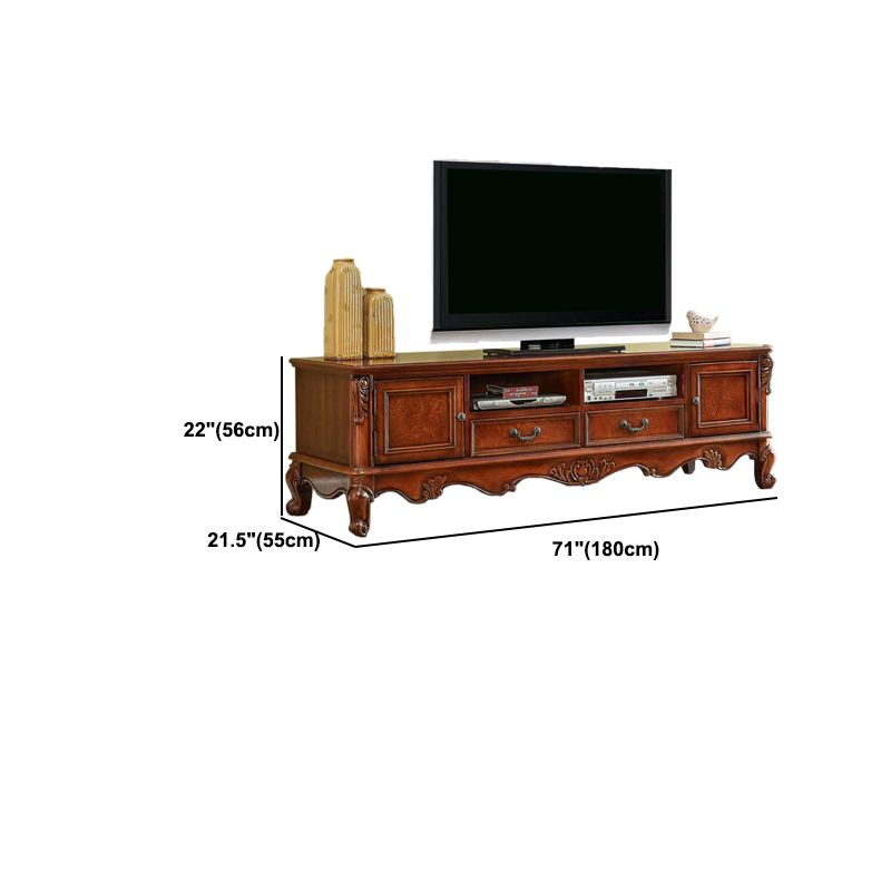 Traditional Style TV Stand Brown Birch Wood TV Cabinet with Shelves