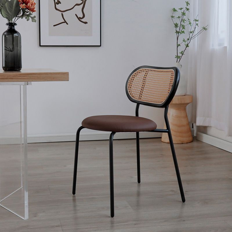 PU Leather Armless Dining Chair Contemporary Cane Back Dining Chair