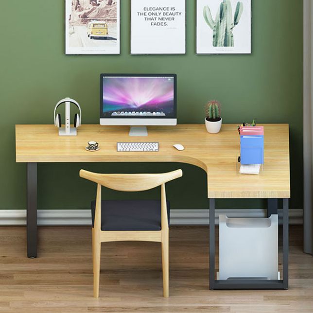 Metal and Wooden Writing Desk Industrial L-Shape Office Desk for Office