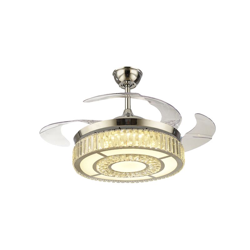 Ronde kristal spoelventilator met 4 bladen Minimalistische woonkamer 42,5 "W LED Semi Flush Light in zilver