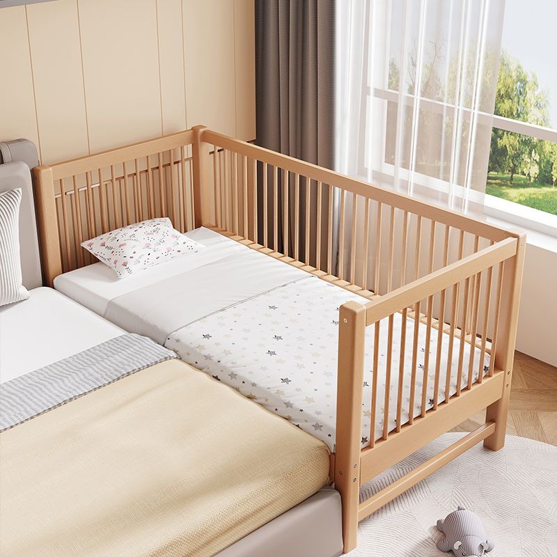 Scandinavian Nursery Crib in Natural Solid Wood with 15.7" H Guardrail