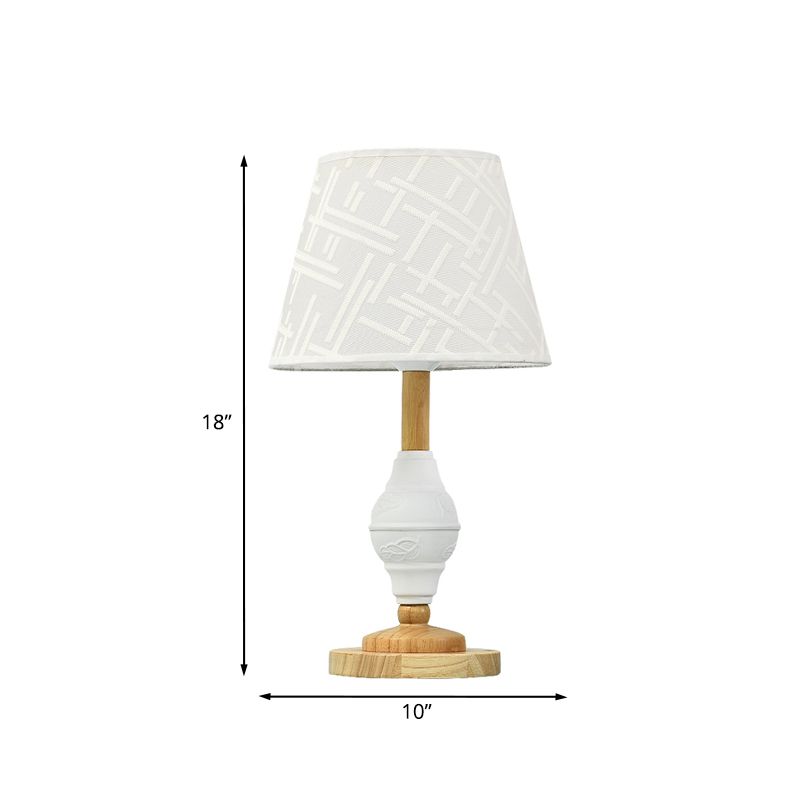 Single Living Room Nightstand Light Modernism White Table Lamp with Barrel Fabric Shade