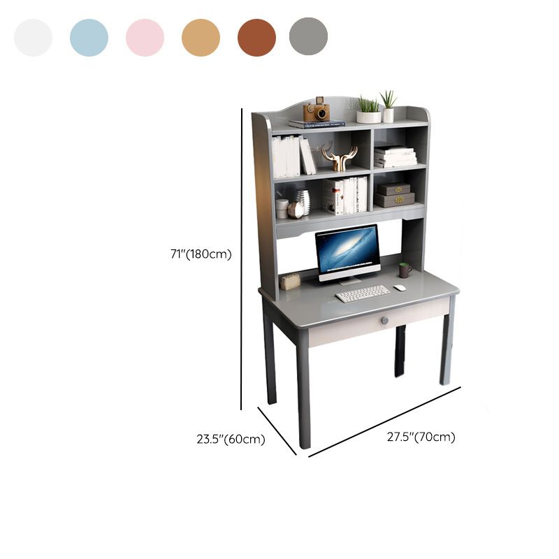 Contemporary Writing Desk with Hutch and Storage Shelves in Solid Wood