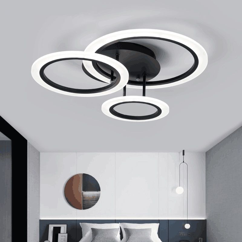 Metal LED Modern Flush Mount Geometric Shape Ceiling Lamp with Acrylic Shade for Bedroom