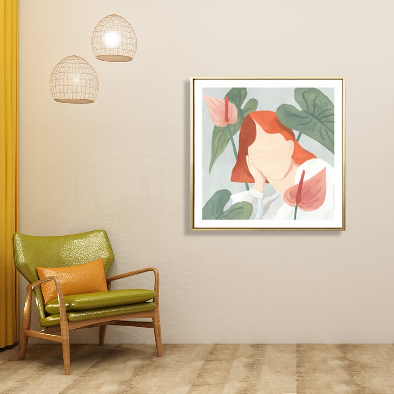 Girl and Plant Drawing Canvas Nordic Stylish Fashion Wall Art Print in Pastel Color