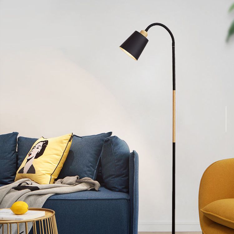 1-Bulb Living Room Floor Lamp Macaron Adjustable Reading Light with Conical Metal Shade