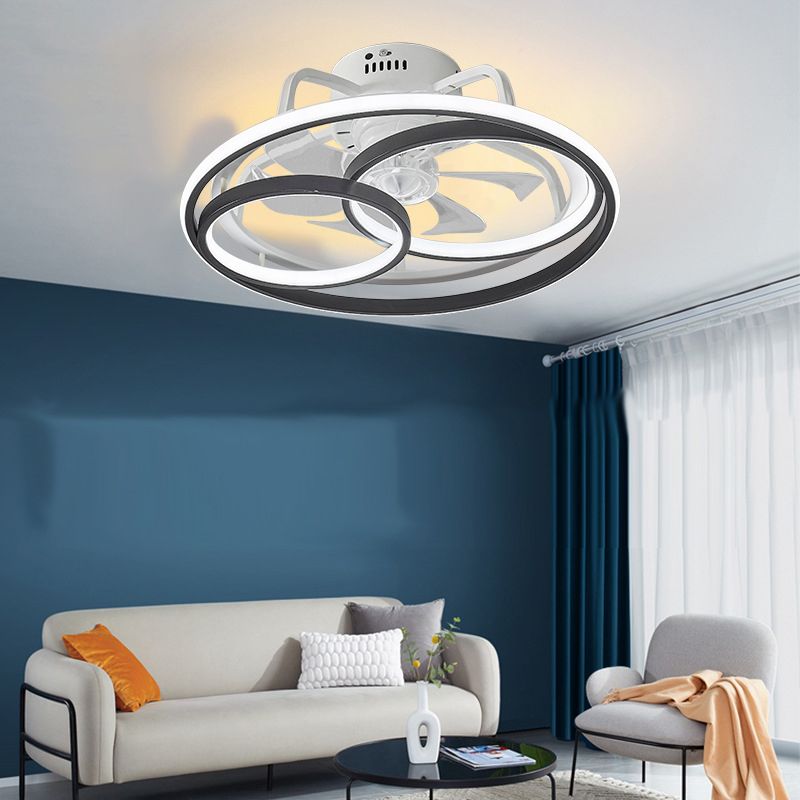 Modern Black Ceiling Fan Lamp Metallic LED Ceiling Fan Light for Living Room