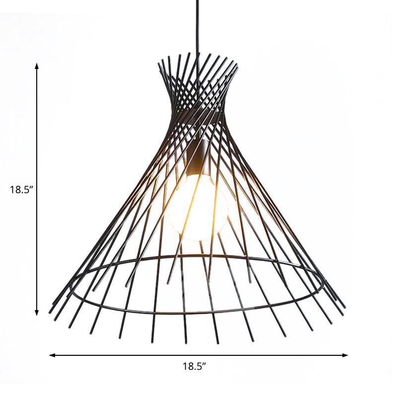 Lámpara colgante de 1 luz con tono de cono de hierro moderno de la isla de cocina de la isla de techo de techo en negro