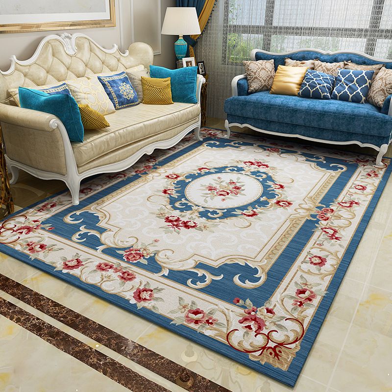 Southwestern Parlor Rug Multi Colored Floral Print Area Carpet Polyster Non-Slip Backing Pet Friendly Rug