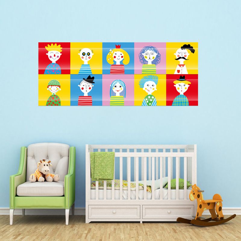 Hand-Print Character Wallpaper Panels Cartoon PVC Adhesive Wall Covering for Child Room