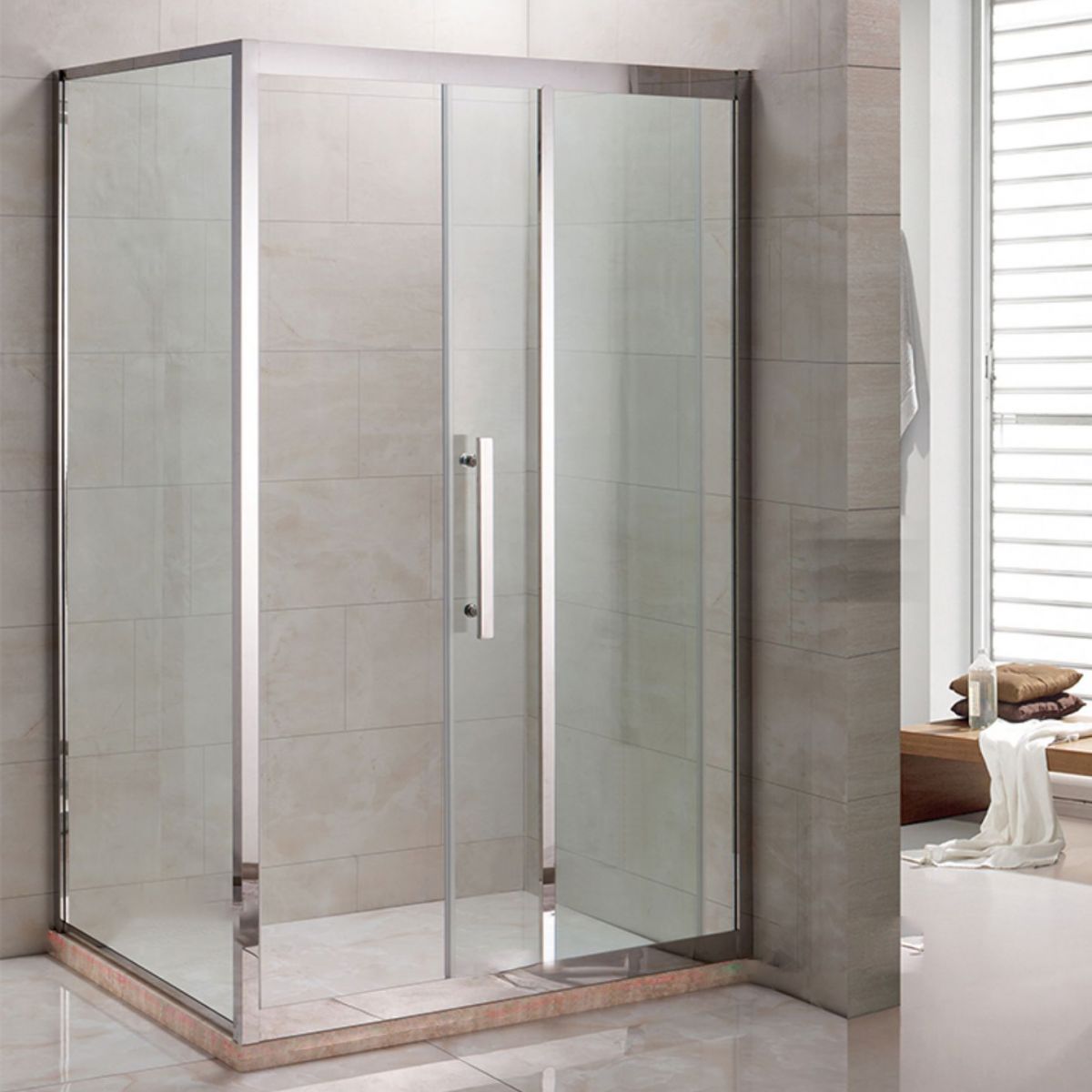 Silver Rectangle Shower Stall Clear Tempered Glass Shower Enclosure