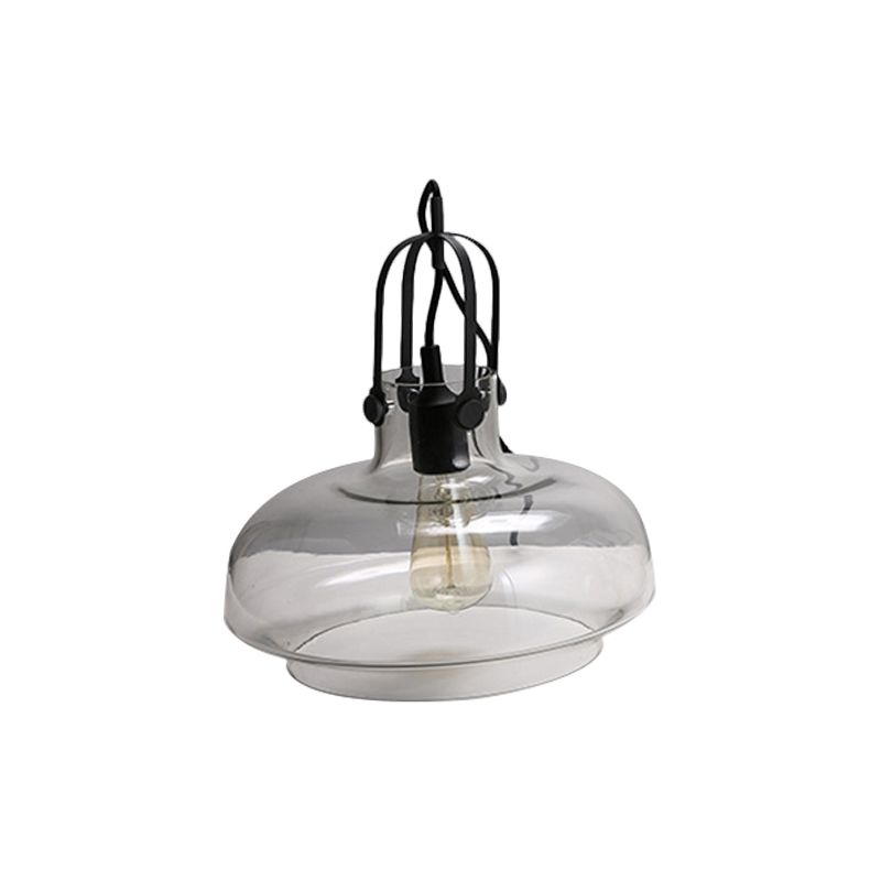 Pot Smoke/Clear Glass Pendant Light Farmhouse 1 Head 7"/9.5"/13" W Kitchen Ceiling Suspension Lamp with Gripper in Black