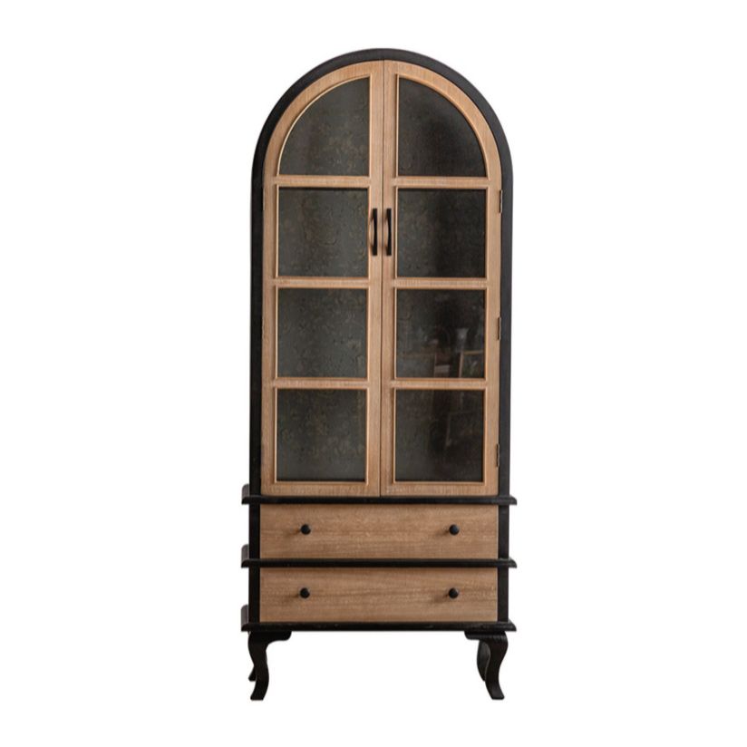 Modern Display Stand Pine Glass Doors Hutch Buffet for Living Room