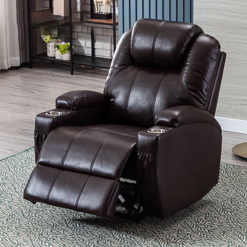 Contemporary Recliner Chair Metal Solid Color Swivel Rocker Indoor Cup Holders