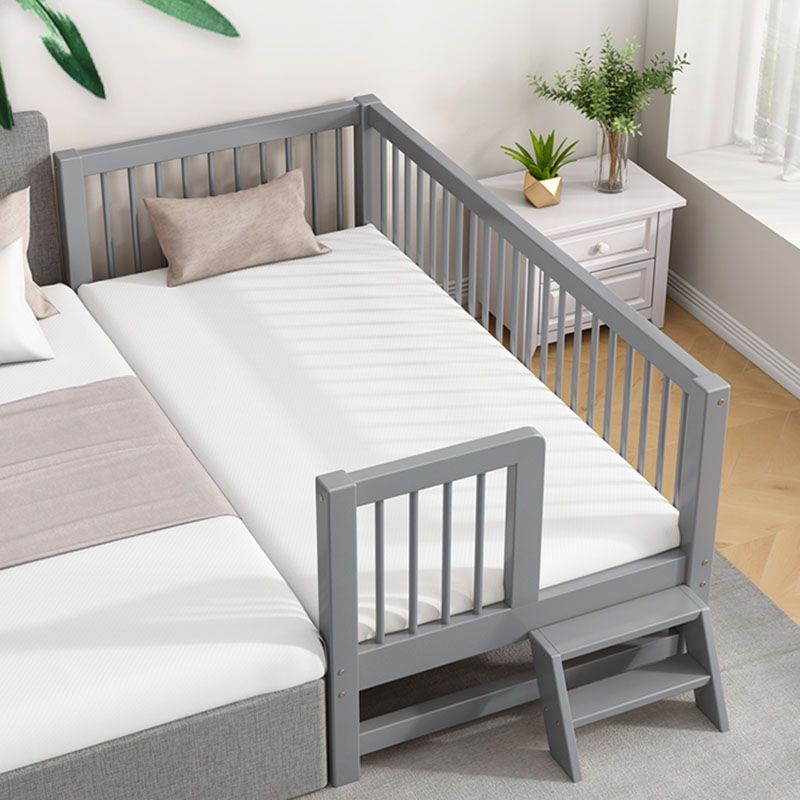 Scandinavian Wood Baby Crib Gray Wood Beech Nursery Crib with Guardrail