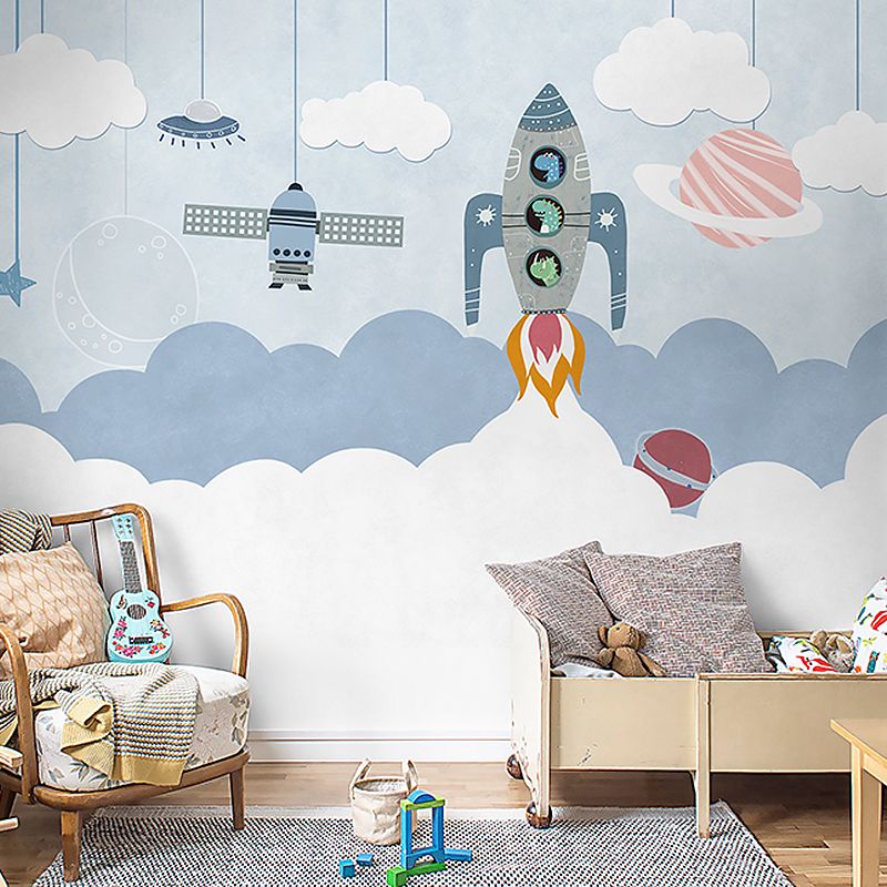 Stain-Resistant Rocket Wall Covering Personalized Minimalist Wall Mural for Kindergartner