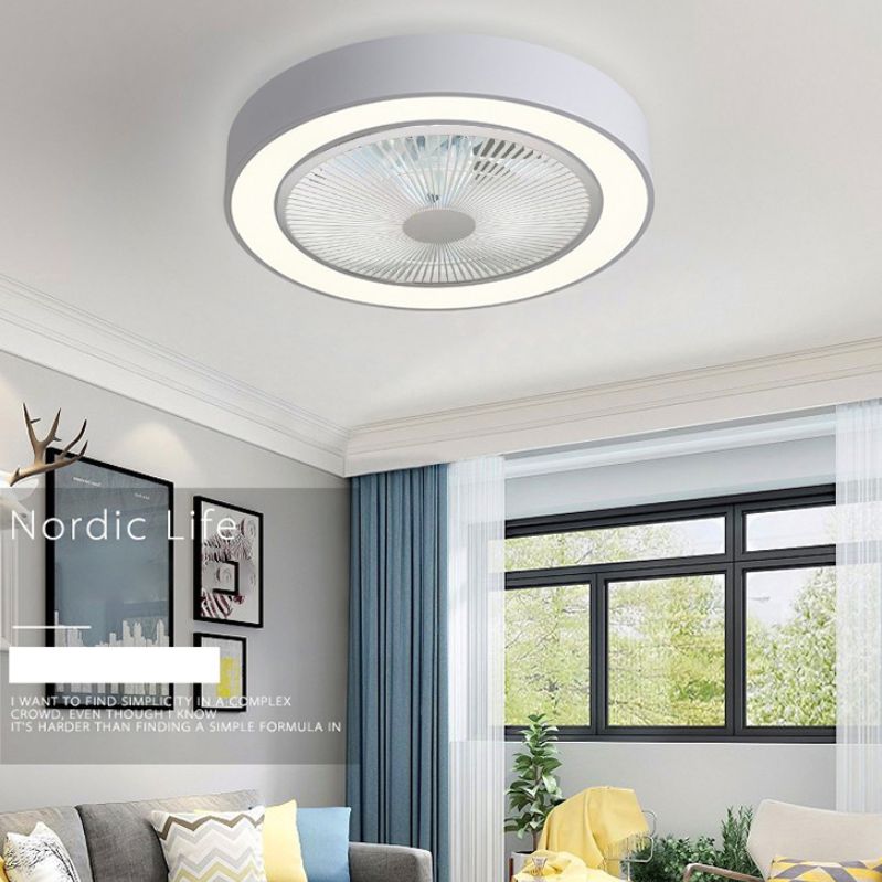 Macaron Drum Ceiling Fan Light Fixture Acrylic Living Room LED Semi Flush Light with Remote