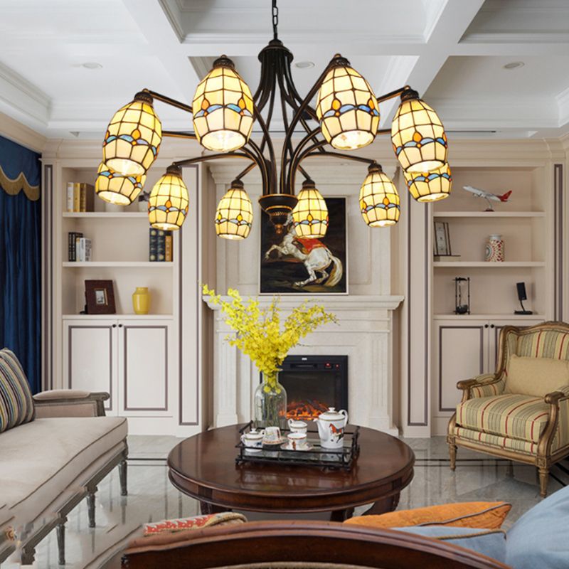 Magnolia Chandelier Lampe avec vitrail en métal tiffany Tiffany salon Plafond Pendant Light
