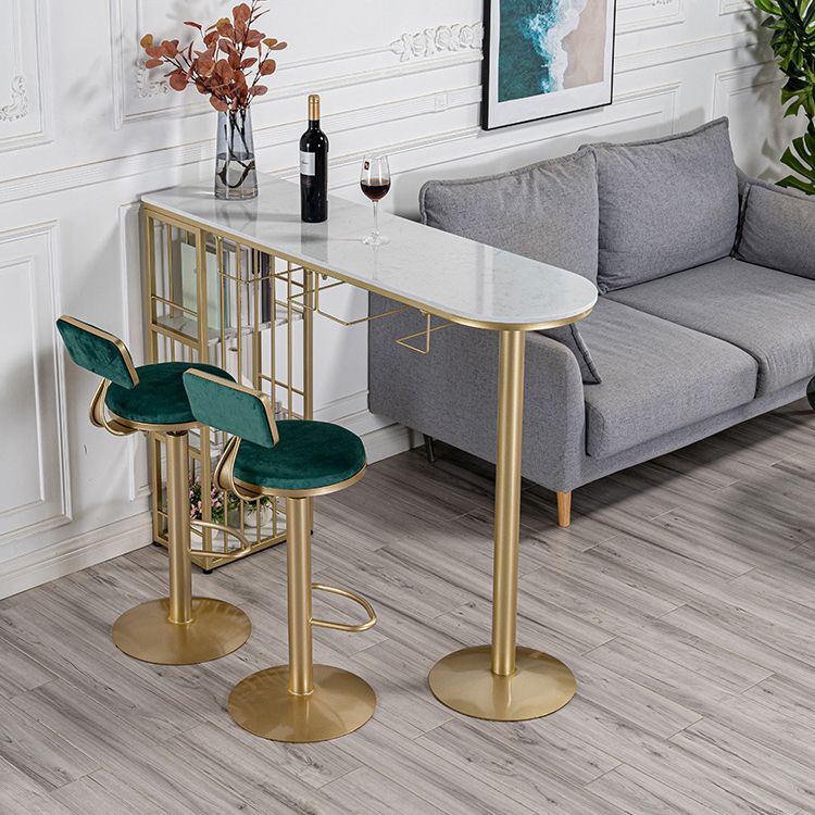 Glam White Faux Marble Bistro Table Iron Double Pedestal Bar Dining Table with 3-Shelf