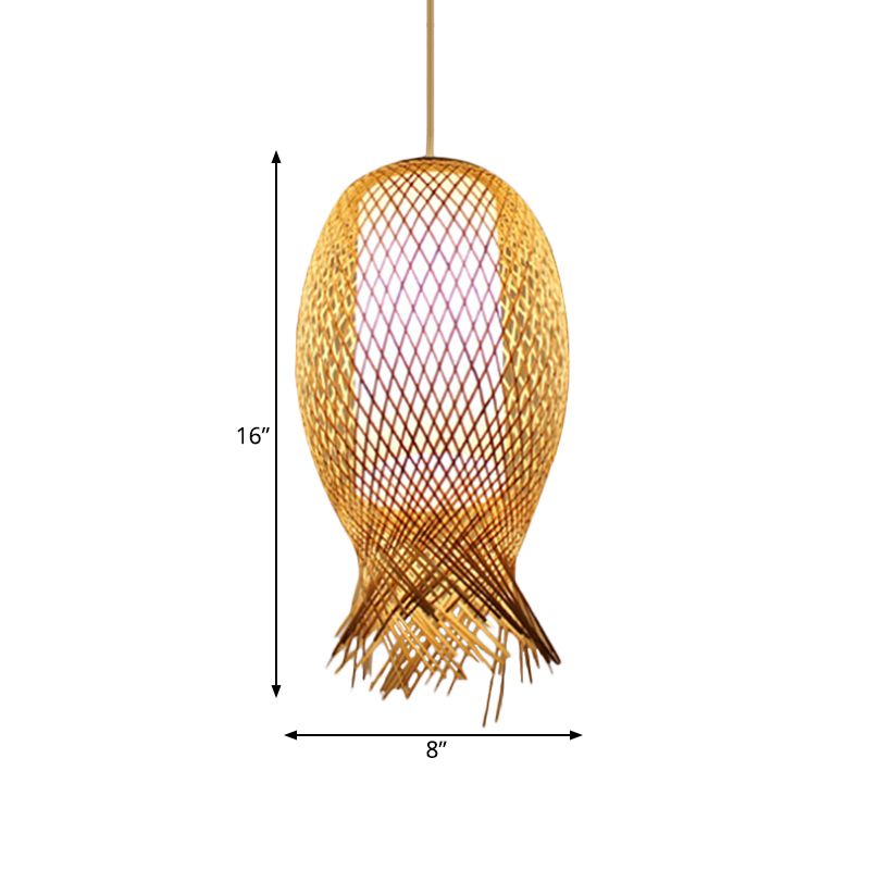 Suspension de baril Pendant Retro Bamboo 1 Kit de lumière en bois de bulbe avec teinte blanche cylindrique intérieure