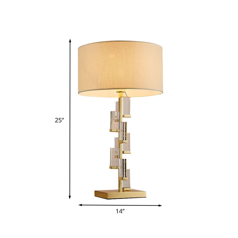 1 Head Bedside Desk Lamp Modernist Gold Task Lighting with Cylinder Fabric Shade