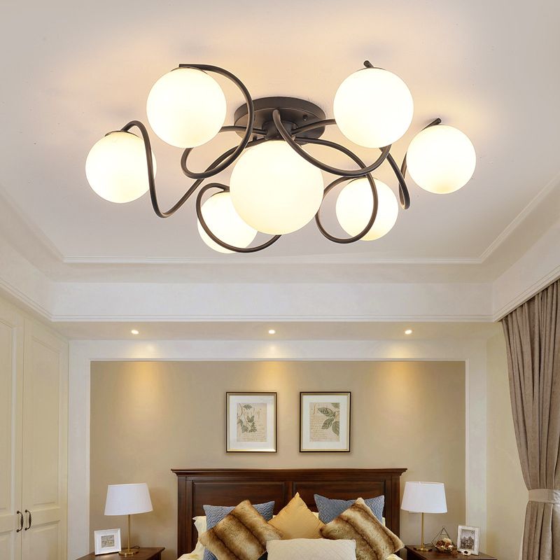 Globe Semi Flush Mount Lightture Traditional Milky Glass Glass Plafond Mount Lightture pour le salon