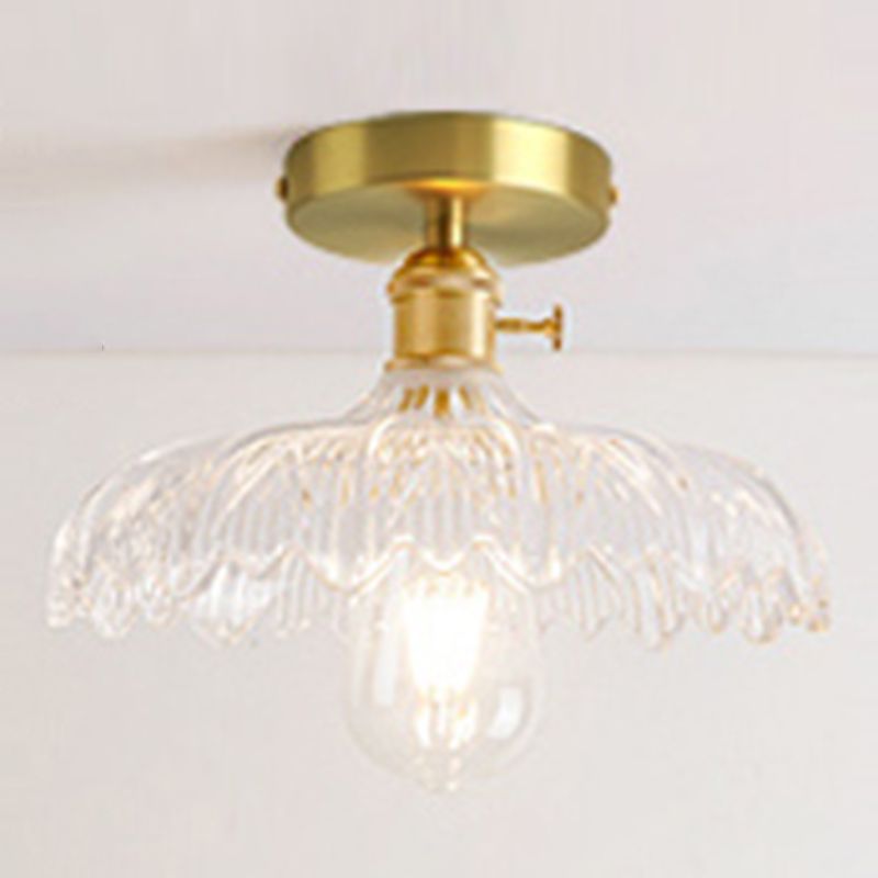 Colonial Style Aged Brass Flush Mount Opal Hand-blown Glass Ceiling Light Fixture