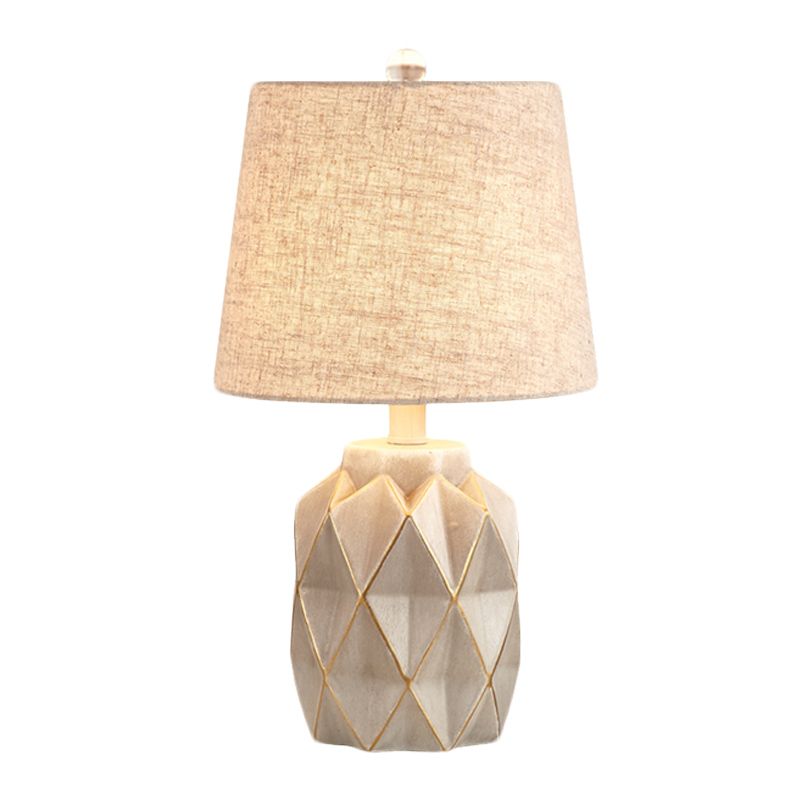 Beige/White Tapered Table Light Countryside Fabric 1-Light Bedroom Night Lamp with Origami Designed Jar Base