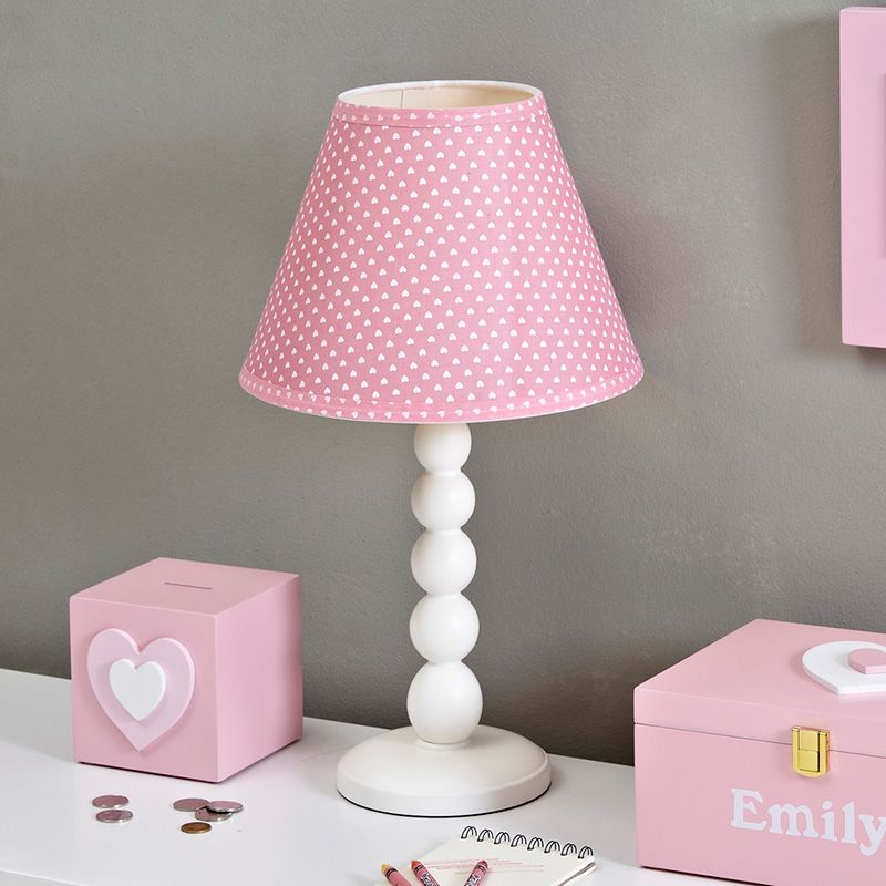 Pink Barrel Shape Desk Light Modern 1 Head Wood Bedroom Table Lamp with Fabric Shade