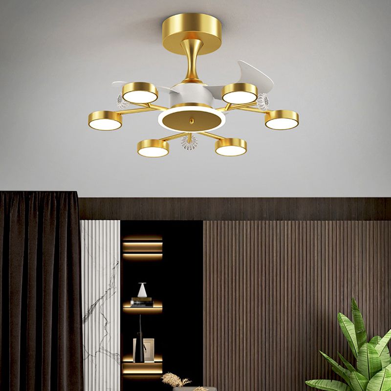 Multi - Light LED Fan Light Chandelier Metal & Acrylic Modern Ceiling Fan in Black / Gold