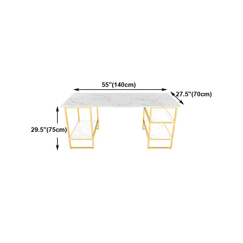 Glam Style Computer Desk Marble Rectangular Office Desk With Storage Shelf