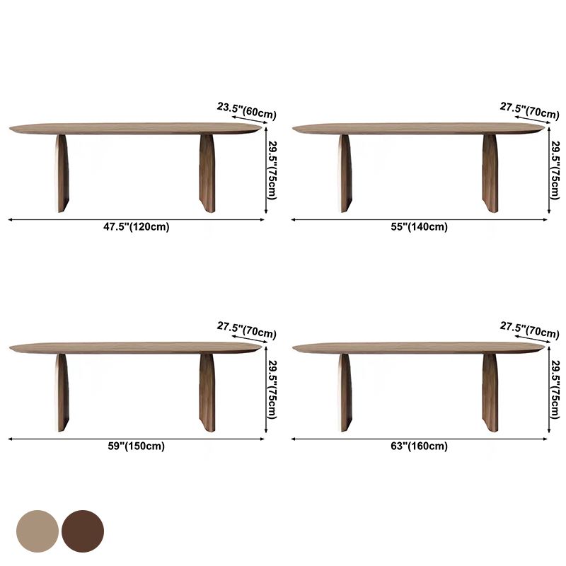 Oval Double Pedestal Minimalist Dining Table Wood Color Fixed Table with Pine Solid Wood