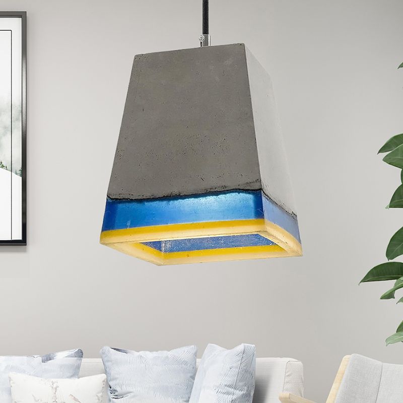 Grey 1-Light Hanging Light Fixture Modern Cement Pyramid Pendant Light for Living Room